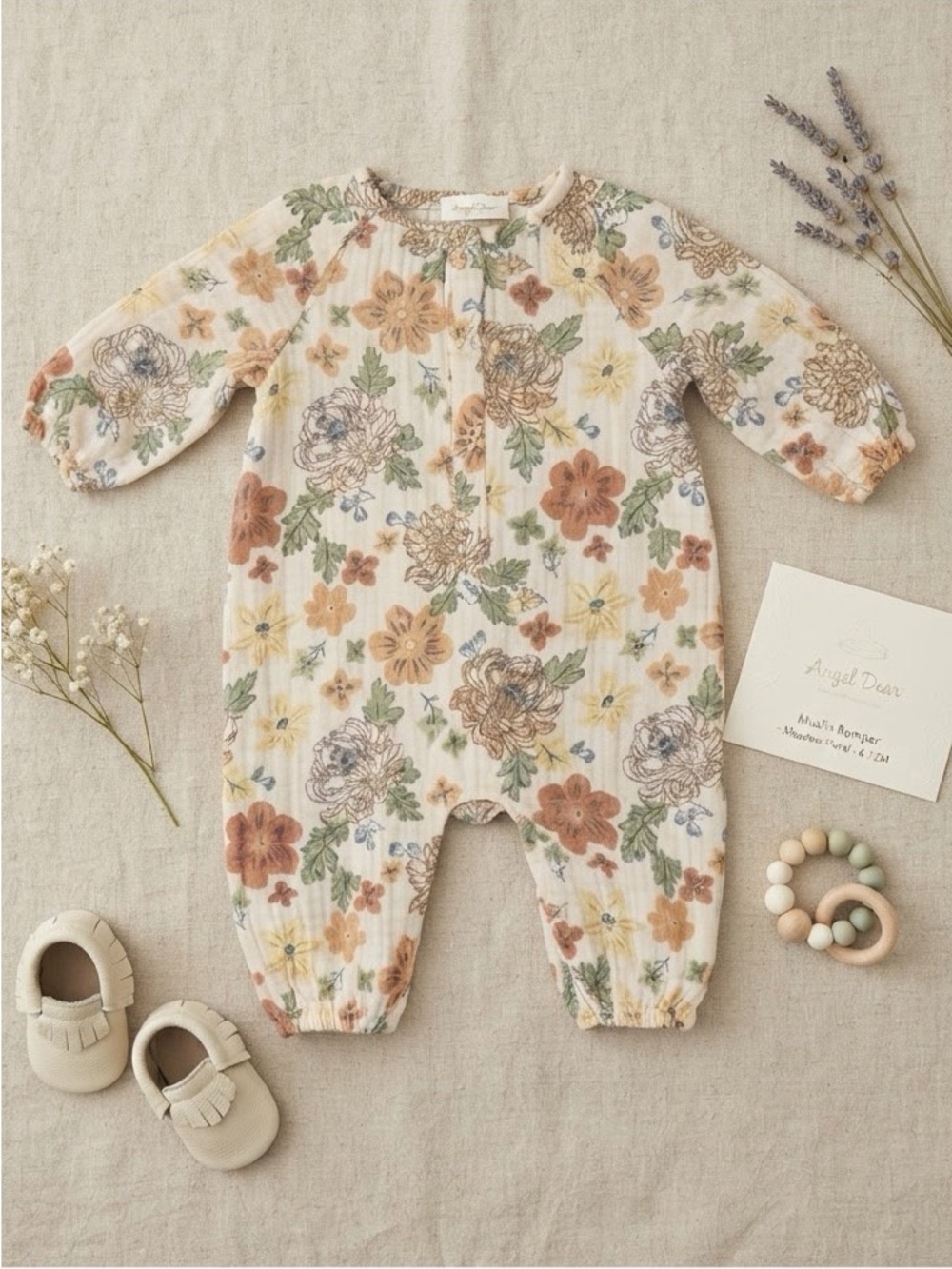 Angel Dear floral print muslin onesie 3-6 months